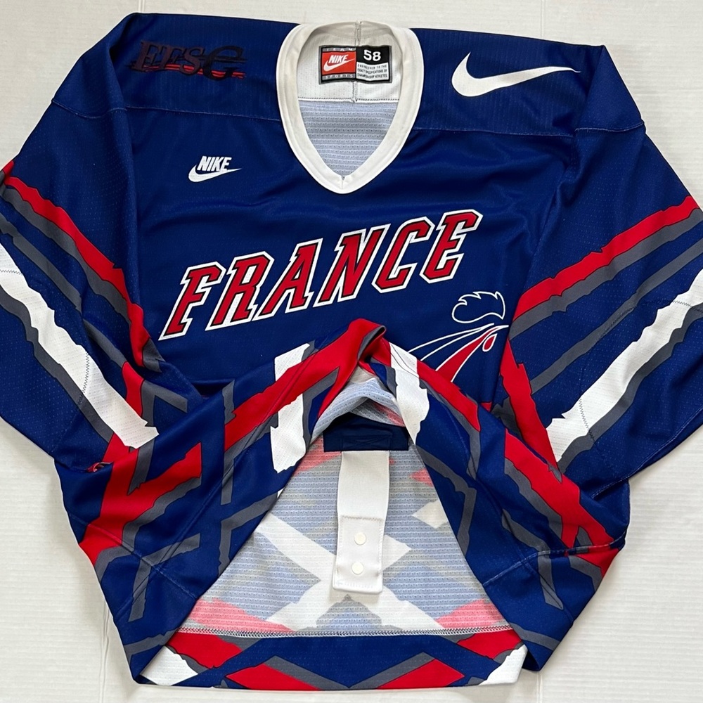 Vintage 90’s Team France Nike Away Nhl Hockey Jersey 58 Authentic Strap